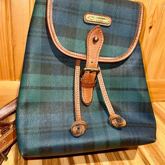 Vintage Polo Ralph Lauren BlueGreen Plaid Leather-Trimming